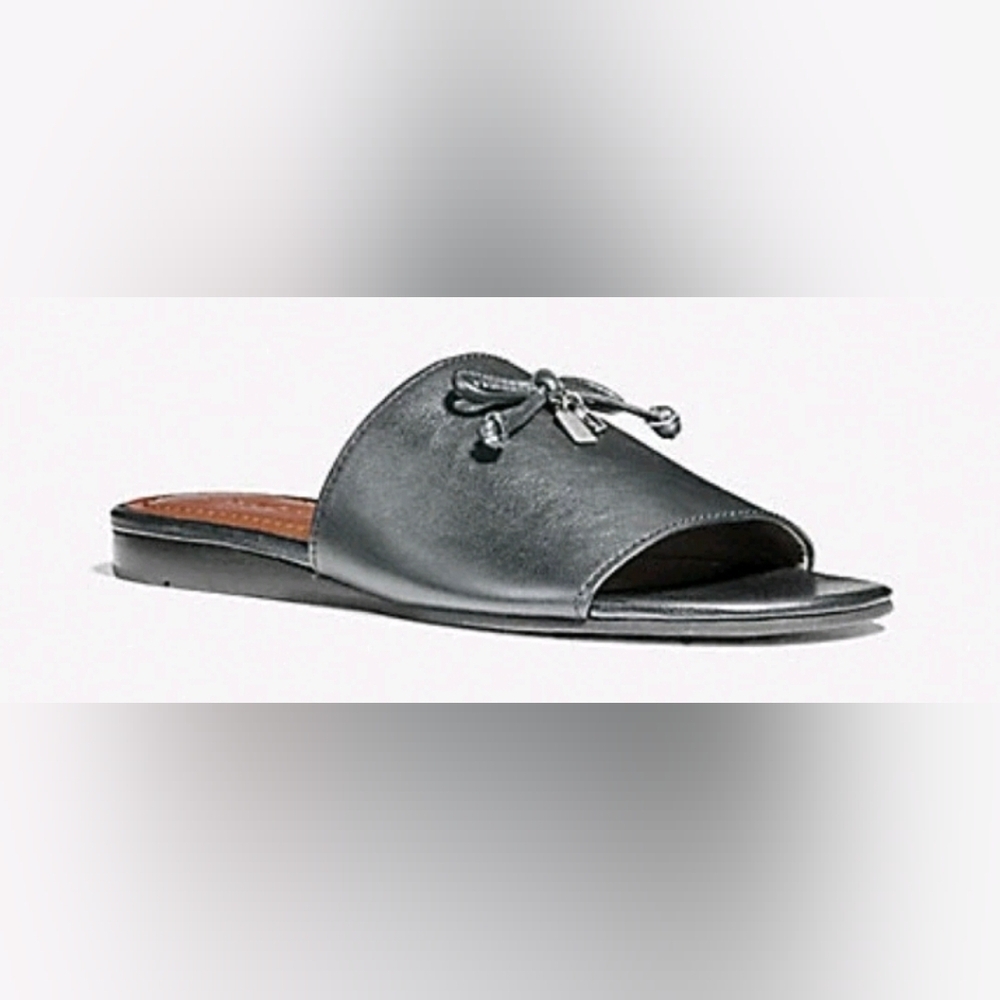 Coach Tassle Bow Slide Metallic Silver, Size 7.5
